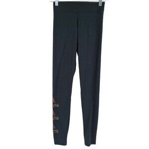 Adidas Black Bronze Metallic Logo Leggings Women's XS High Rise Athleisure
